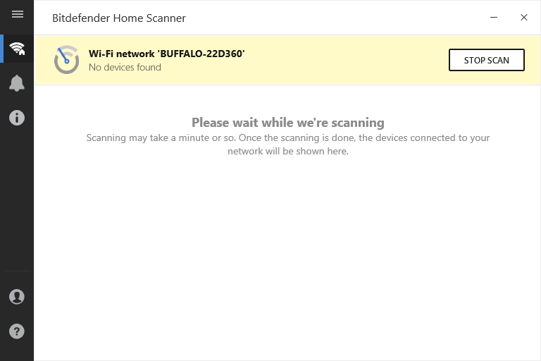 ネットワークのスキャンが開始。完了するまでしばらく待つ