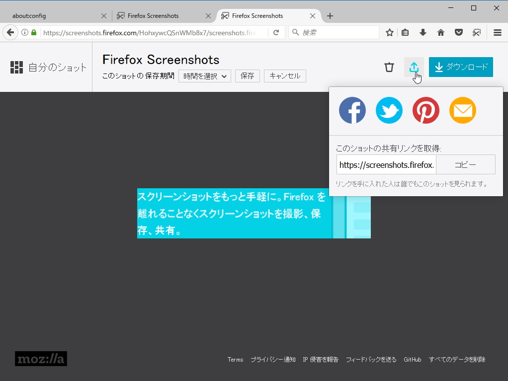 各種SNSへスクリーンショットを共有