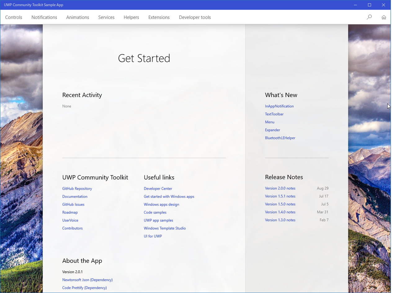 サンプルアプリ「UWP Community Toolkit Sample App」
