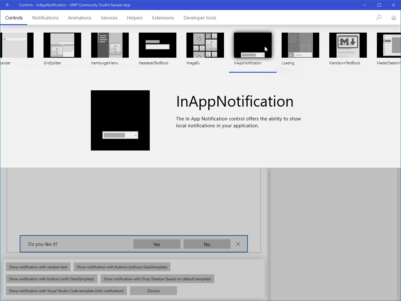 サンプルアプリ「UWP Community Toolkit Sample App」