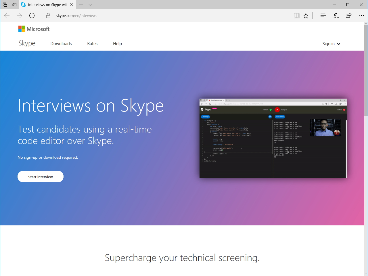 「Skype」を利用してIT技術者の遠隔面接を行うシステム“Skype.com/interviews”