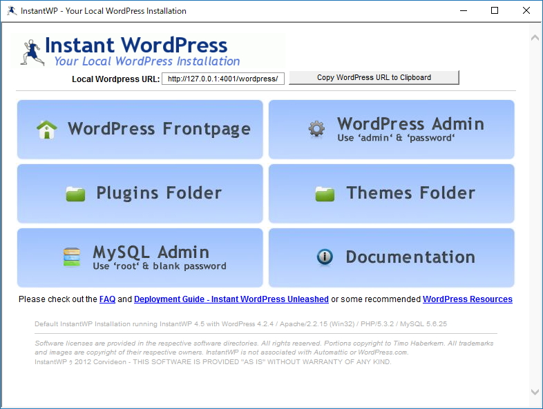 「Instant WordPress」v4.5