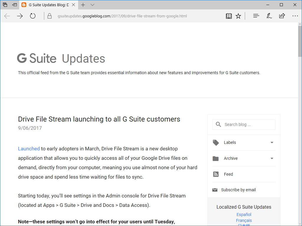 公式ブログ“G Suite Updates Blog”