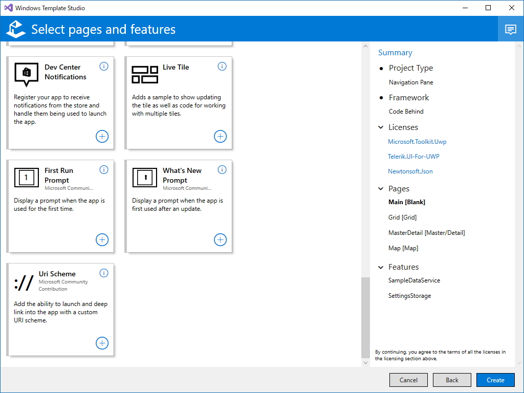 ウィザードの案内に従ってページや機能、フレームワークを追加していくだけで、本格的なアプリケーションの骨格を作り上げることができる