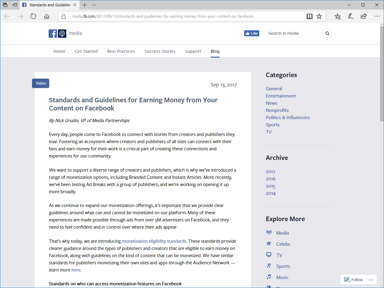 Facebook、コンテンツから収益を得るにあたって守るべき基準とガイドラインを発表