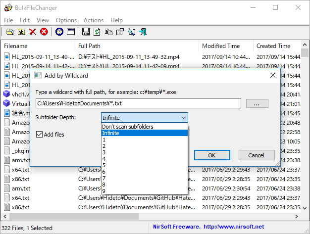 ワイルドカードに合致したファイルやフォルダーをまとめて加えることも可能
