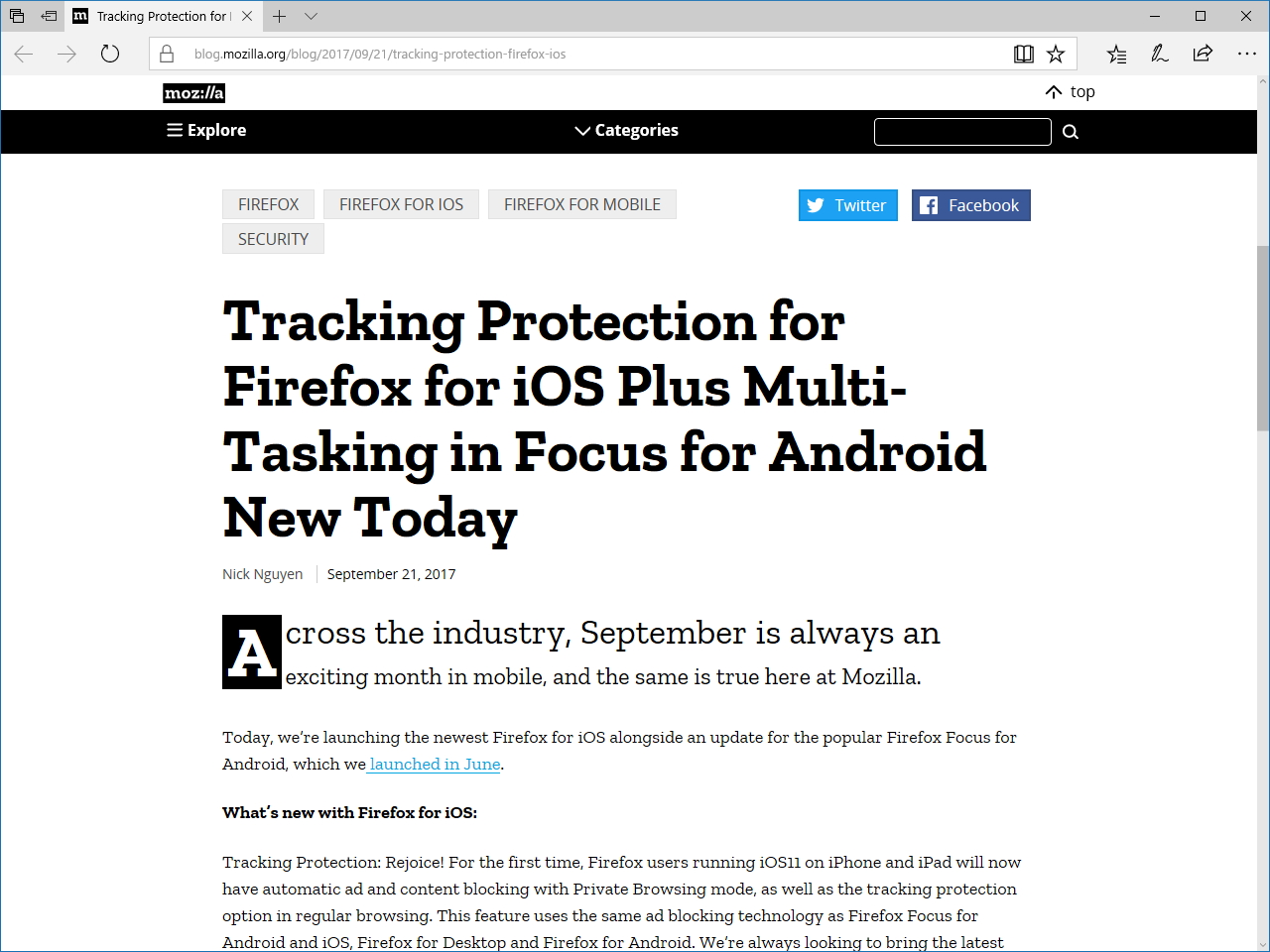 公式ブログ“The Mozilla Blog”でのリリース