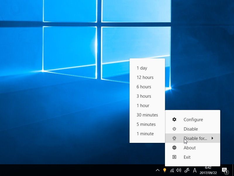 タスクトレイの右クリックメニュー