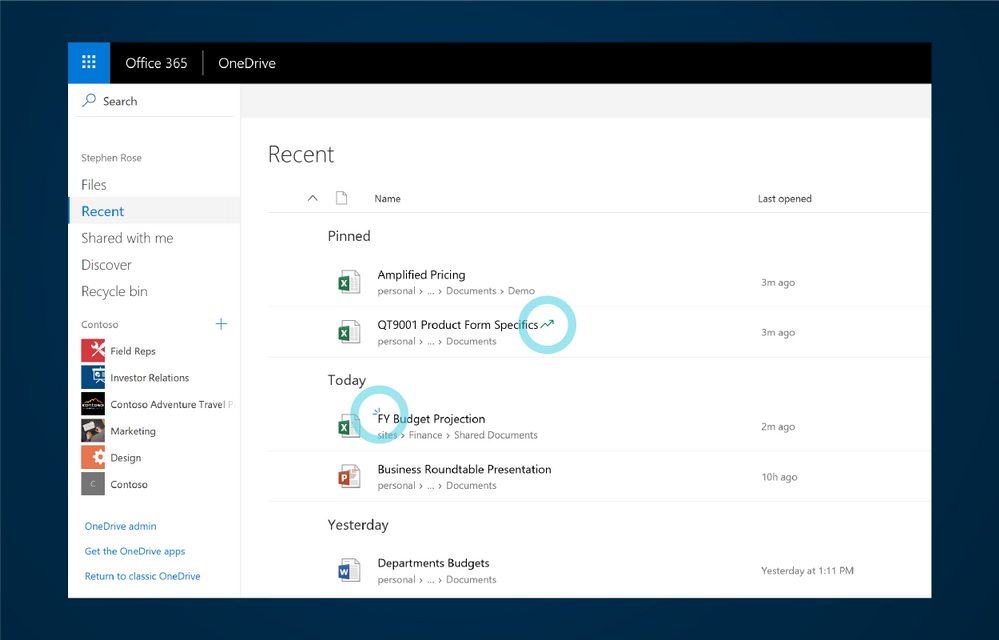 最近作成されたファイルや頻繁に利用されているファイルをわかりやすくする“トレンド インジケーター”