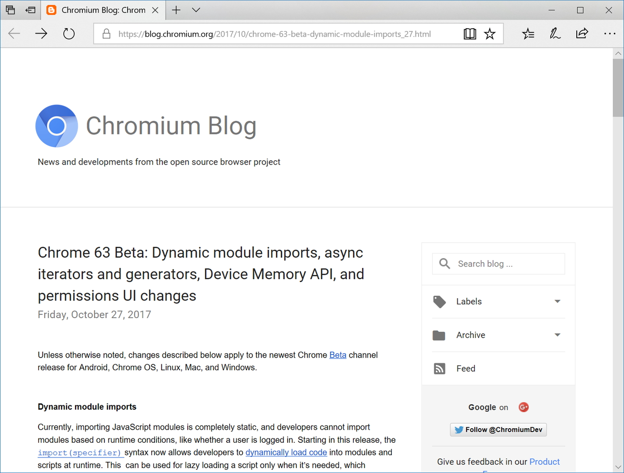 公式ブログ“Chromium Blog”
