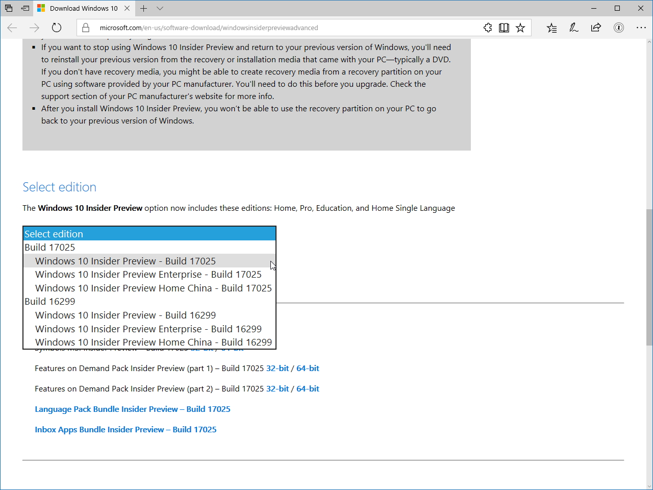PC版「Windows 10 Insider Preview」Build 17025のISOイメージファイル