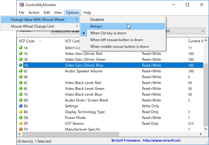 右クリックメニューから値を増減させたり、マウスホイールの回転で値を調整することも可能
