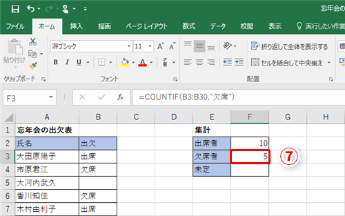 Excel効率化 大忘年会の出欠確認を頼まれた エクセルで簡単に出席人数を数えるテクニック いまさら聞けないexcelの使い方講座 窓の杜