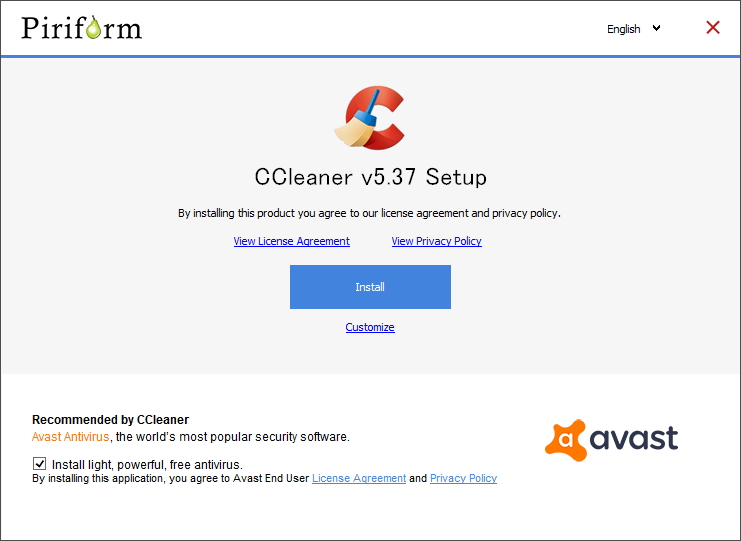 Windows版「CCleaner」のインストーラー