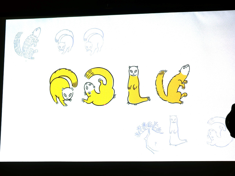 「貂明朝」のキャラクターになっているイタチ科の動物“テン（貂）”のイラスト。同氏が「貂明朝」のコンセプトである“妖しい可愛さ”を社内に説明するために自ら描いたイラストがベース。この4種類のイラストは“貂”の異体字として実際に入力が可能