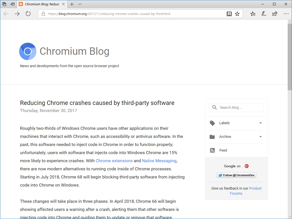 公式ブログ“Chromium Blog”