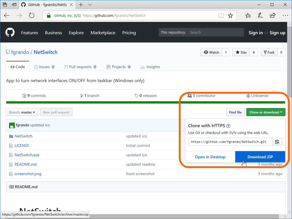 “GitHub”のプロジェクトページへアクセスし、ソースコード一式をZIP形式でダウンロード