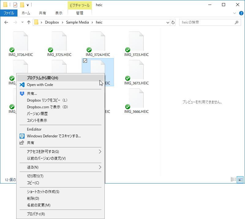「CopyTrans HEIC for Windows」をインストールする前の様子