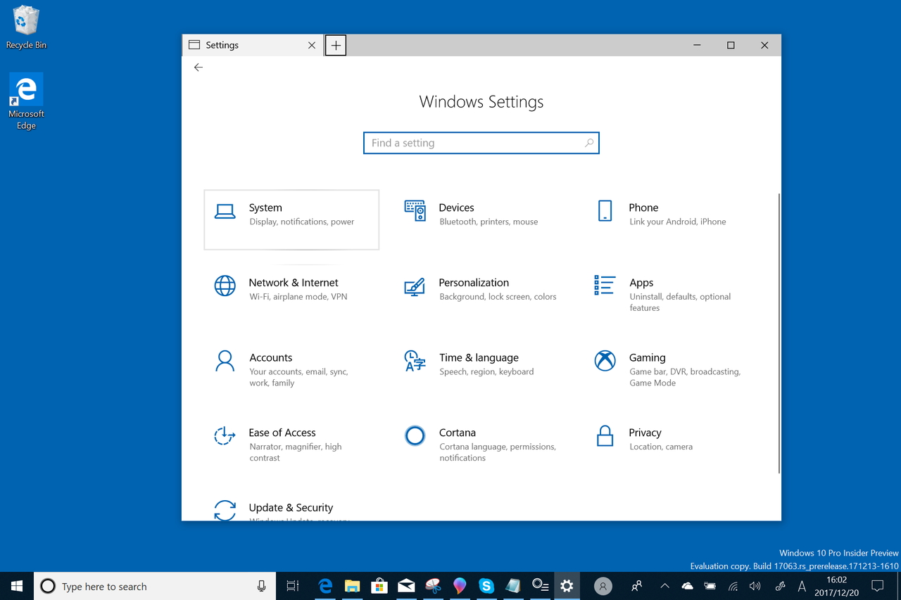 「設定」アプリでは“Fluent Design System”の導入に加え、ユーザーインターフェイスのリフレッシュが行われている