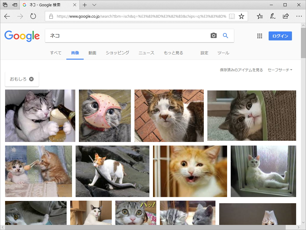 “おもしろ”タグ。ユニークな格好をしたネコや変な表情・体勢のネコの画像を収集できる