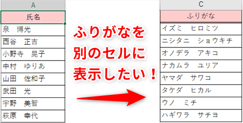 Excel効率化 名簿作成時に氏名のふりがなを入力し忘れた エクセルで漢字のふりがなを別セルへ取り出すテク いまさら聞けないexcelの使い方講座 窓の杜