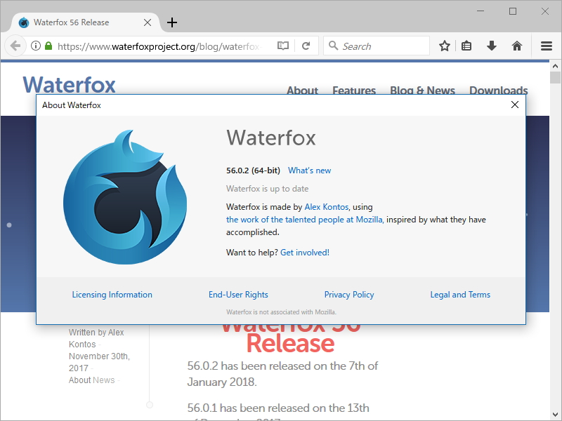「Waterfox」v56.0.2