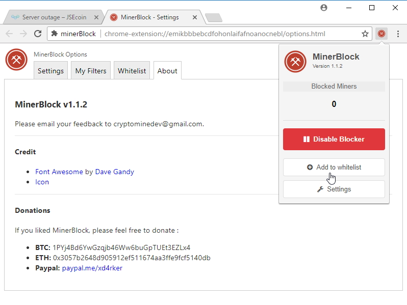 「minerBlock」v1.1.2