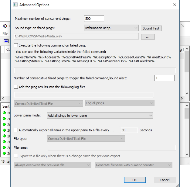 ［Advanced Options］ダイアログ
