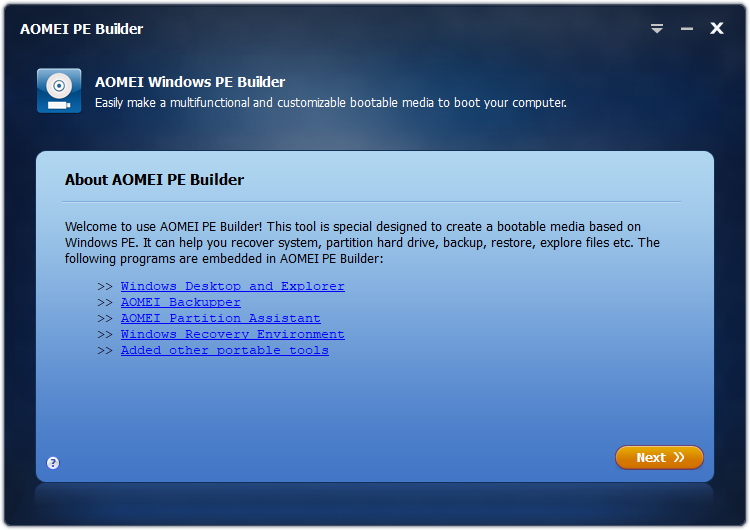 「AOMEI PE Builder」v2.0