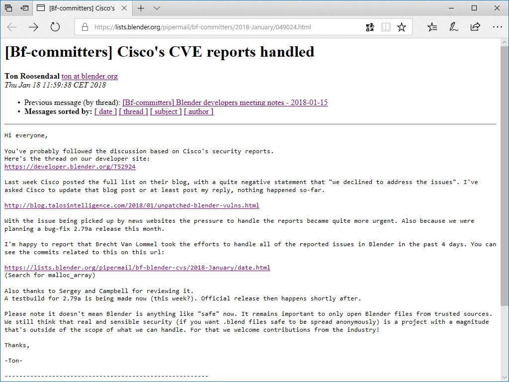 Blender Foundationの声明