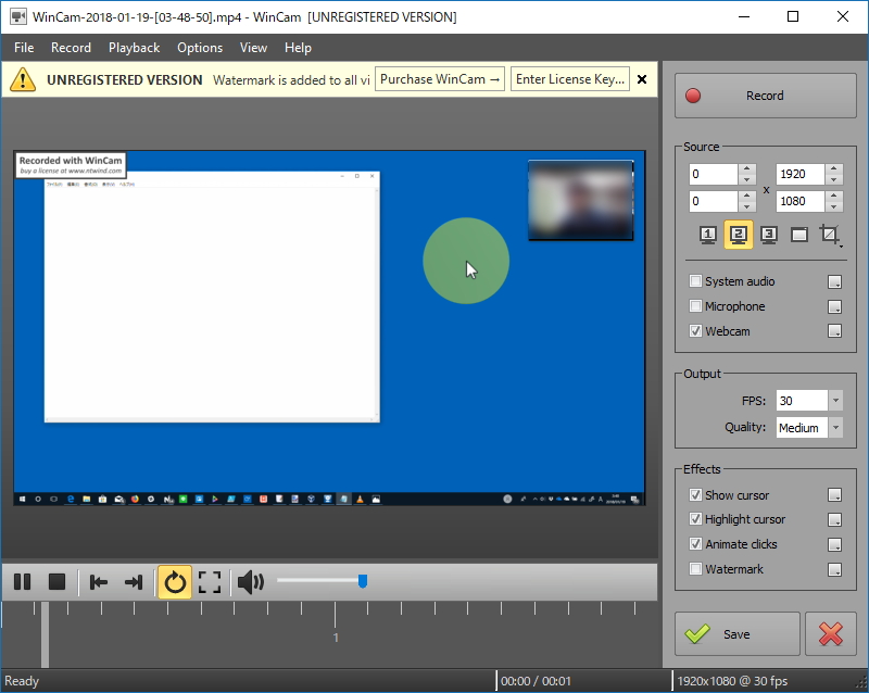 キャプチャー範囲はモニター全体、指定したウィンドウ、指定した矩形領域の3つが選択可能