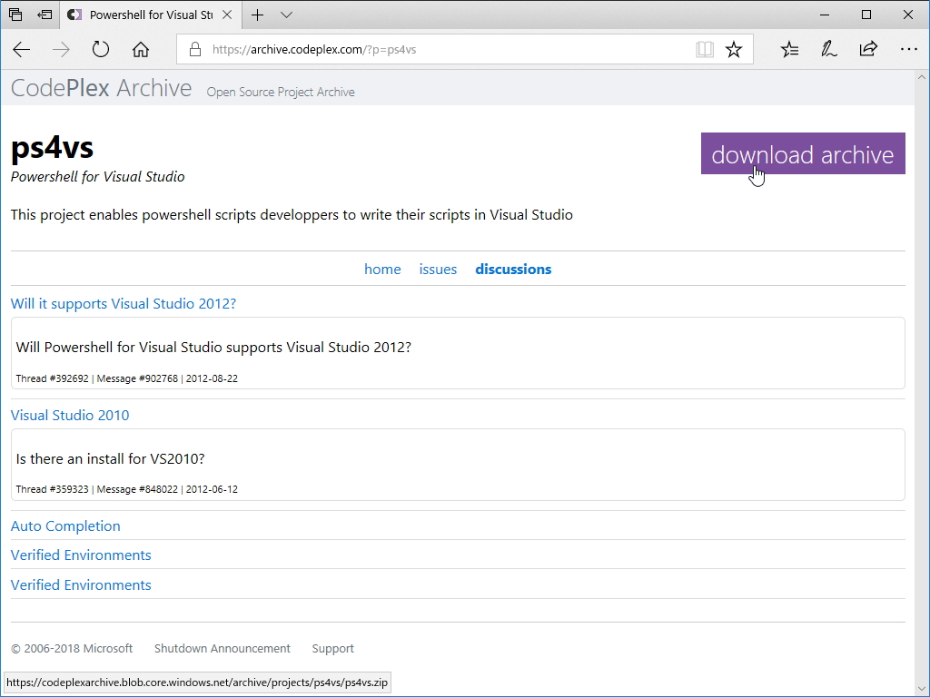 アーカイブされたプロジェクト