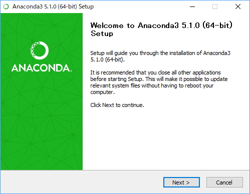 「Anaconda」v5.1.0