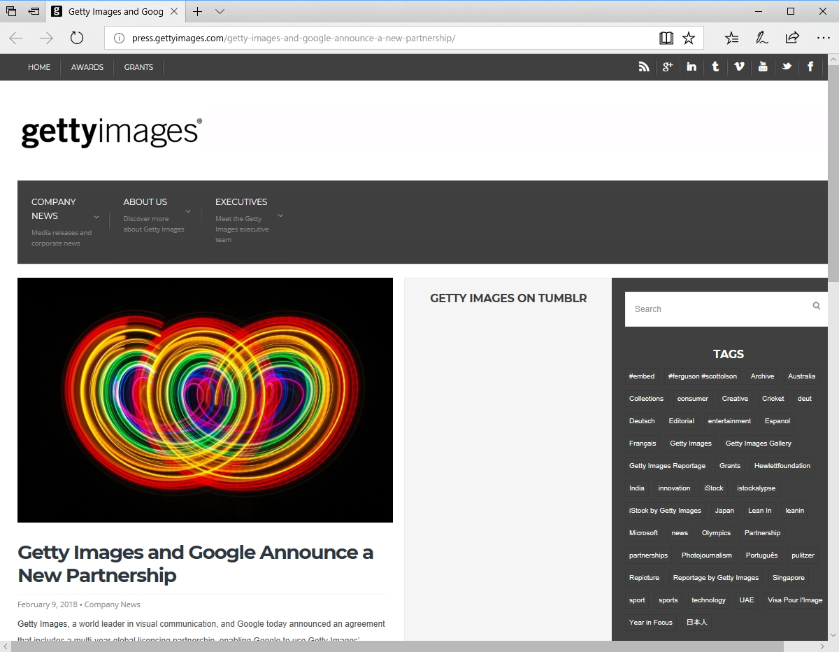 Getty Images社のリリース