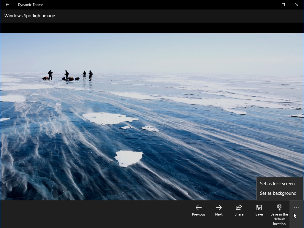 “Windows Spotlight”の履歴閲覧。ダウンロードや共有、背景へのセットなどが可能