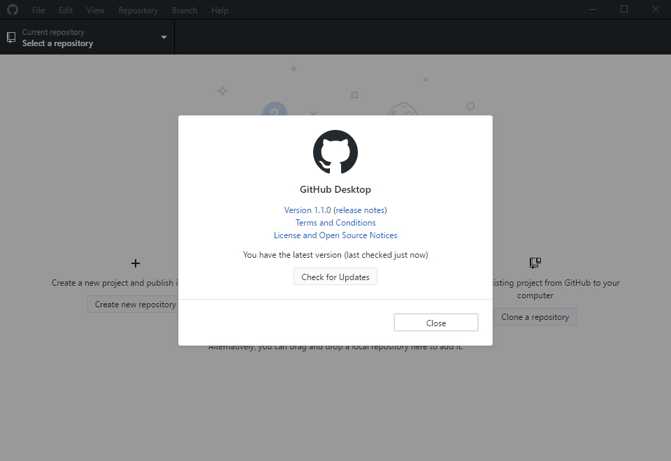「GitHub Desktop」v1.1.0