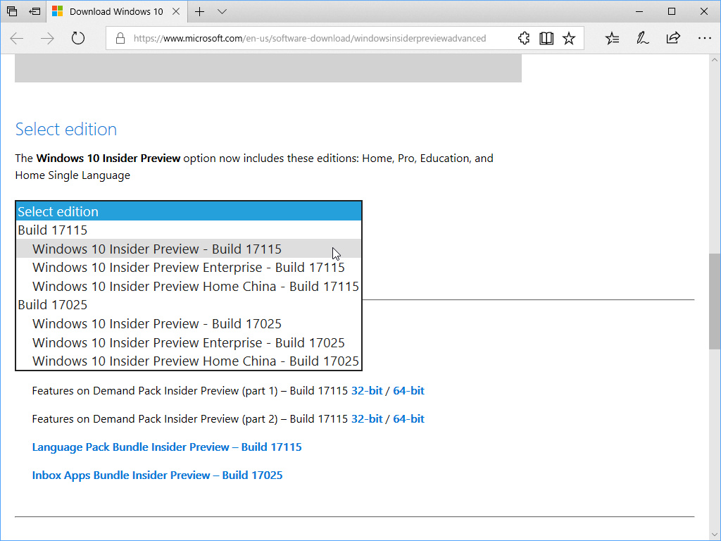 PC版「Windows 10 Insider Preview」Build 17115のISOイメージファイル