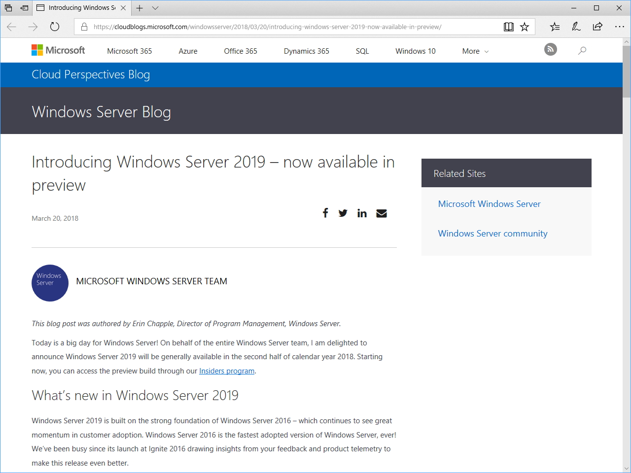 Microsoft、「Windows Server 2019」を発表