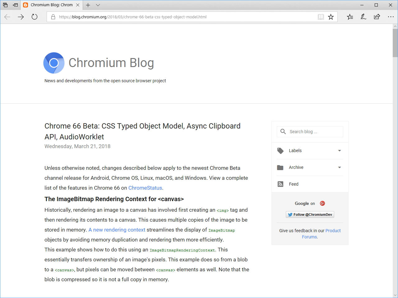 公式ブログ“Chromium Blog”