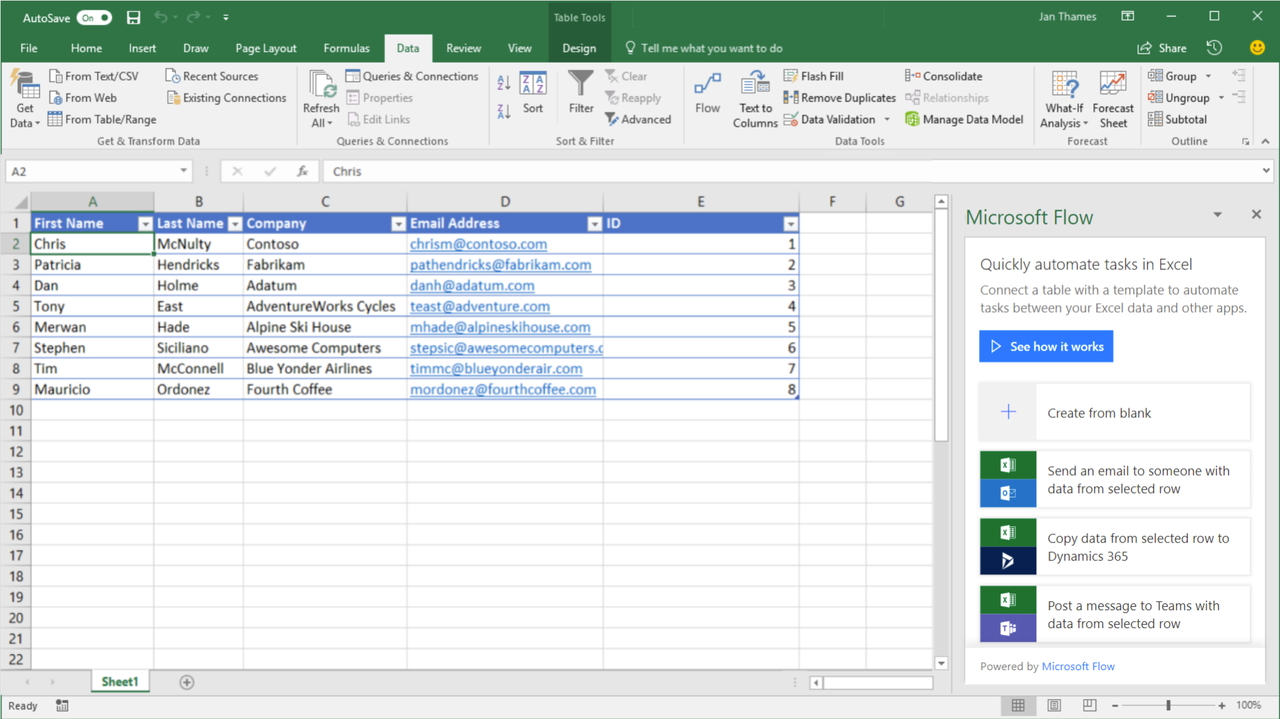 「Microsoft Excel」から“Microsoft Flow”を直接トリガー