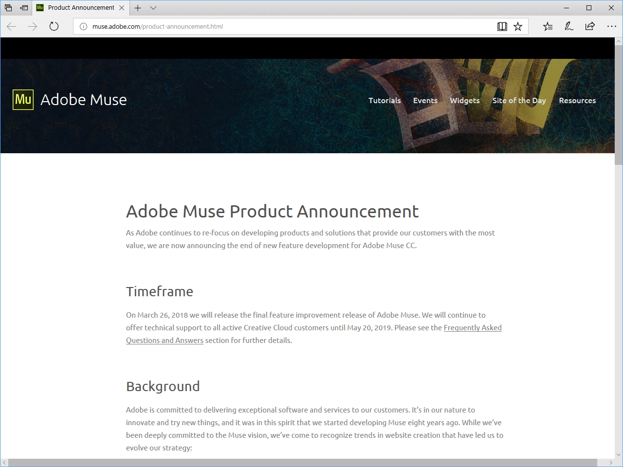 「Adobe Muse CC」の開発が終了