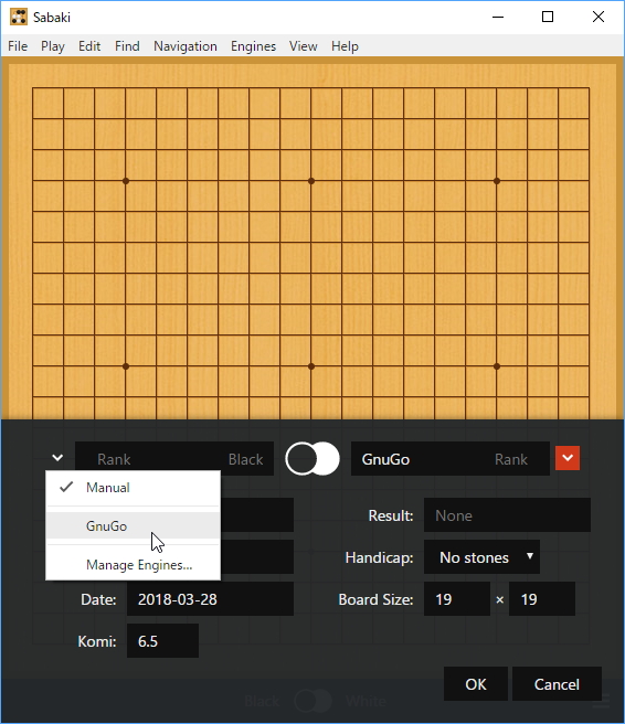 「GNU Go」を登録して対戦する例