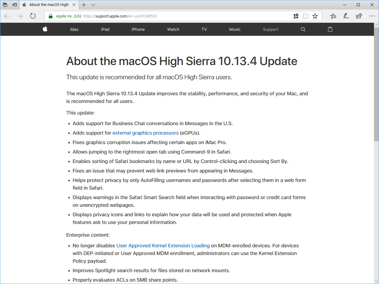 Apple、「macOS High Sierra 10.13.4」を公開