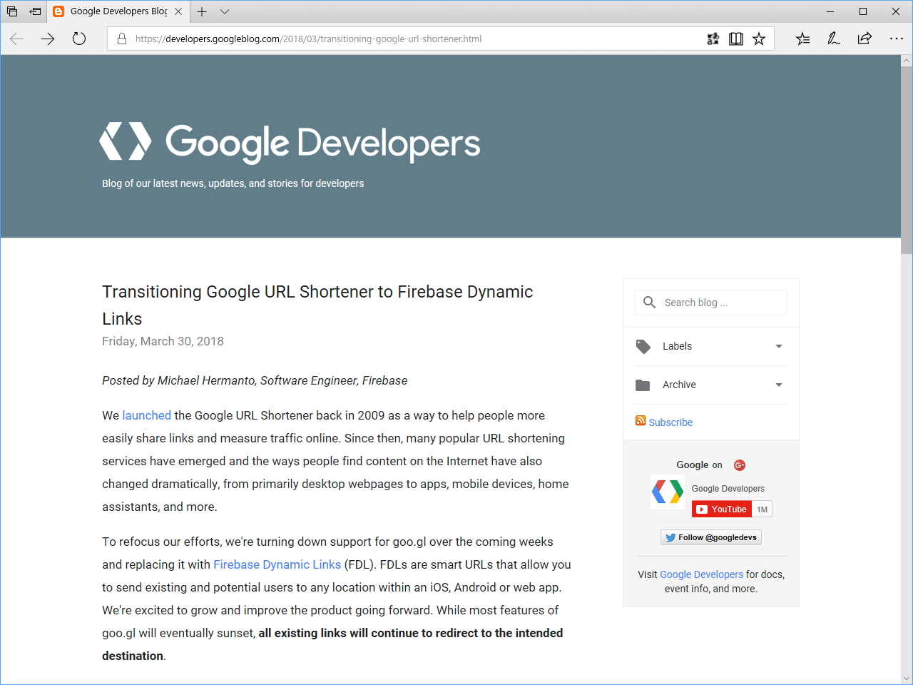 公式ブログ“Google Developers Blog”