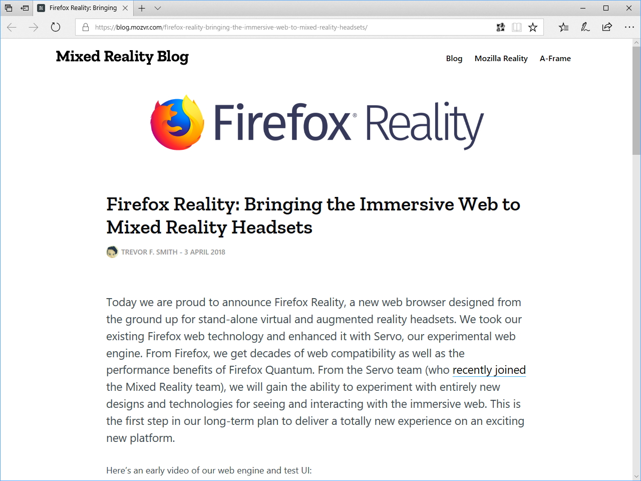 公式ブログ“Firefox Reality Blog”