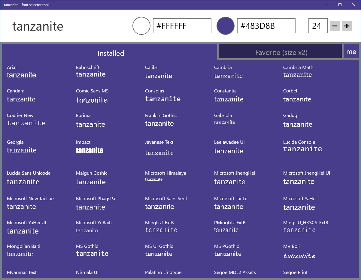 「tanzanite - font selector tool -」