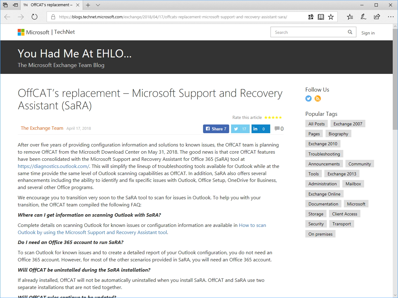 「Microsoft Exchange」チームの公式ブログ