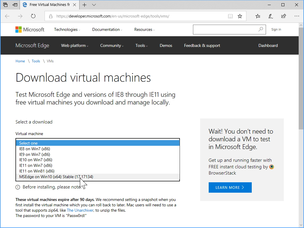 公式サイト“Microsoft Edge Development”