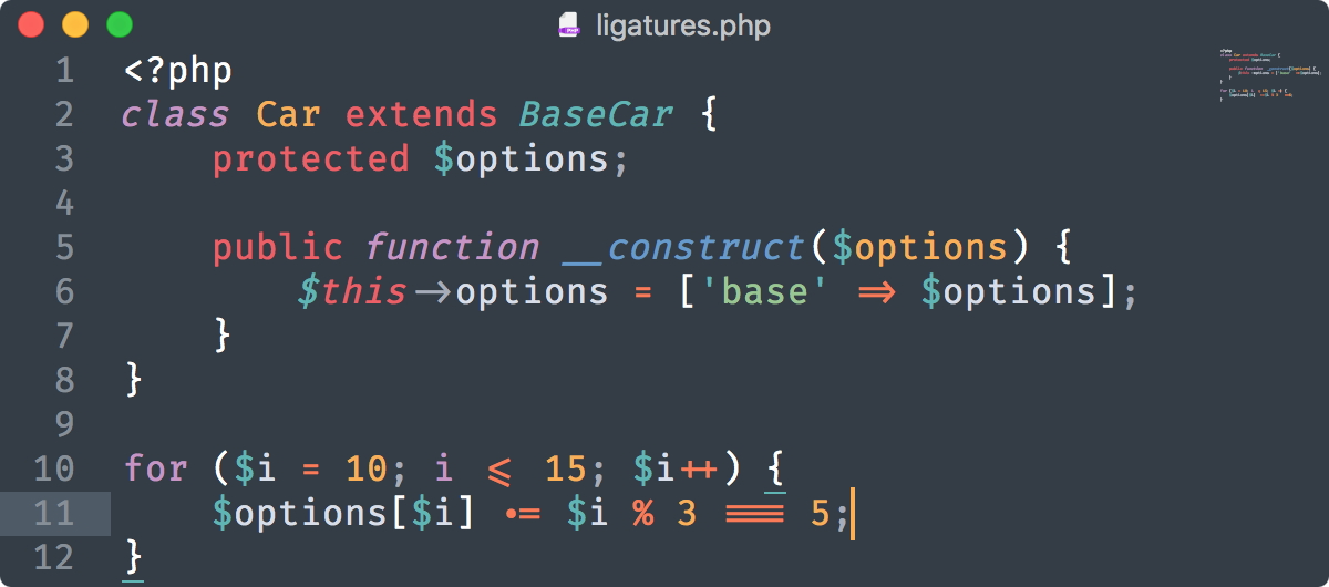 合字を活用した「FiraCode」フォントなども利用可能に（同社ブログより引用、以下同）