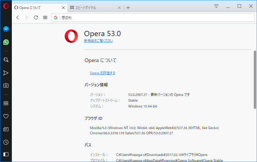 「Opera」v53.0.2907.37（Windows版）